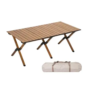 Mesa dobrável de madeira para piquenique, rolo de ovo para uso ao ar livre, mesa dobrável para acampamento, barba ajustável, madeira, mesa de jantar para viagem, churrasco