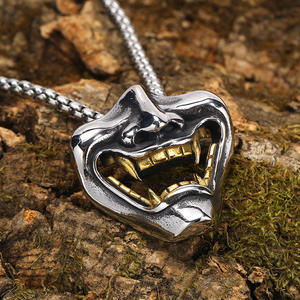 Kalung liontin masker hantu mulut besar, perhiasan Jepang kalung gigi berlapis emas 18k - Product Image 3