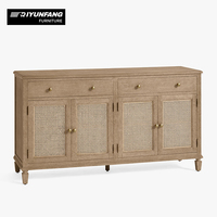 Aparador de Madera Maciza de Roble Hecho a Mano, Estilo Vintage, Cómoda con Cajones para Dormitorio, Gabinete de Almacenamiento de Ratán Natural para Baño, Entrada o Recibidor