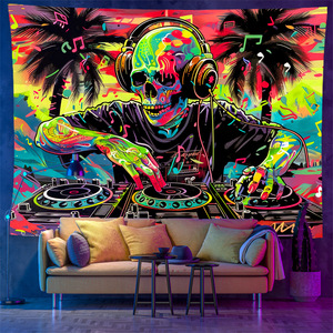 Tapisserie réactive aux UV avec personnage de dessin animé hippie, lumière noire, musique DJ, animal, anime, tapisserie pour décoration murale de chambre à coucher, fête, kawaii - Product Image 6