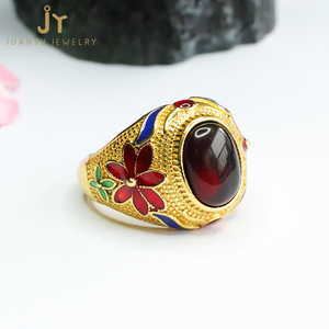 Anelli di pietre preziose in ottone placcato oro smaltato a forma di fiore anelli di ambra rossa naturale dimensioni regolabili gioielli di alta qualità ambra anelli - Product Image 5