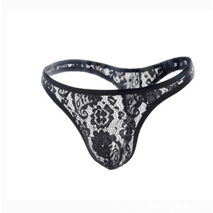 Sous-vêtements en dentelle pour hommes, string taille basse en polyester, sous-vêtements sexy pour hommes, noir - Product Image 1