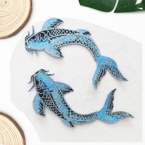 แผ่นผ้าปักลายปลาคาร์ฟแฟนซีแผ่นปักตามประเพณีจีนสีฟ้า - Product Image 2