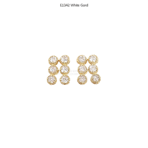 Pendientes de botón chapados en oro blanco con circonita redonda, diseño geométrico, joyería de moda para mujer, engaste clásico en bisel E1342 - Product Image 1