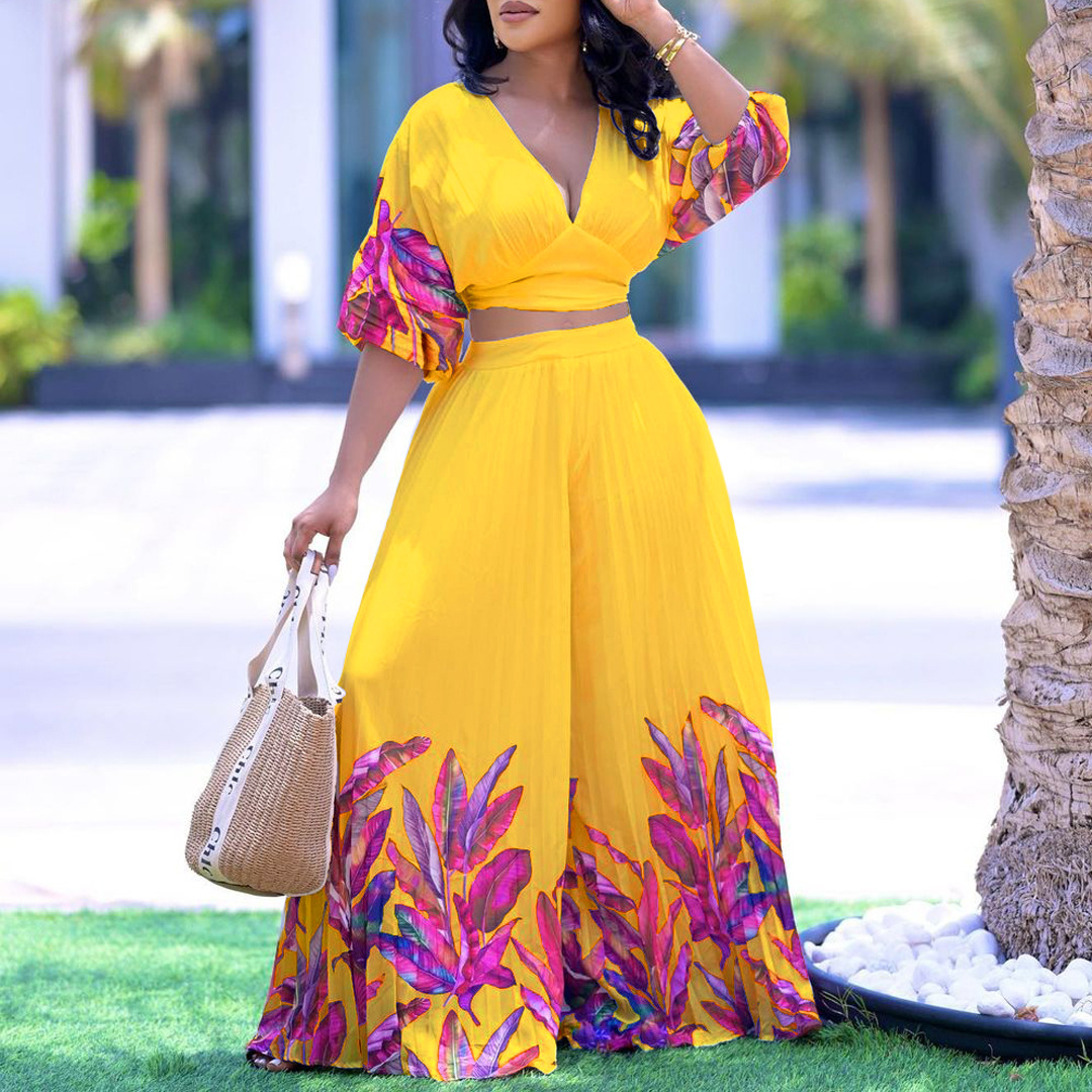 wedding guest a line dresses Plus Size 3/4 Sleeve Ruffle Deep V-Neck A-Line Midi Wedding Guest Dress