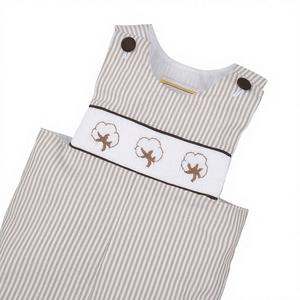 Peto corto sin mangas de algodón con estampado floral y tela seersucker para bebé niño con cierre de botones a presión - BB1677 (Certificado OEKO-TEX) - Product Image 1