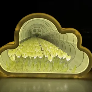 New Item Mirror Night Light Simulation Tulip Flower Bedroom Bedside Sleeping Table Lamp Valentine's Day Gift Led Light
