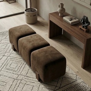 Banco Largo de Madera Maciza Japonesa Estilo Wabi-Sabi, Banco para Zapatos con Almacenamiento, Taburete Moderno Portátil para Sala de Estar, Otomana de Diseño - Product Image 4
