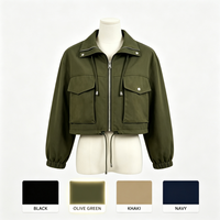 Blouson bomber court pour femme, personnalisé OEM, de haute qualité, col large, léger, grande taille, fermeture éclair intégrale, style aviateur
