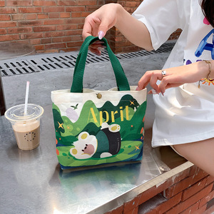 Sac fourre-tout compact en toile pour femme, nouvelle collection printemps-été, fermeture à bouton-pression, style frais et doux, portable pour le bureau - Product Image 1
