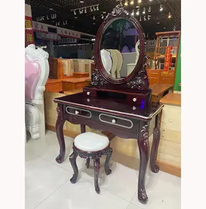 Classic Vintage Home Furniture Bedroom Furniture Hand Painted Flower Patterns Dresser Table With Gold Color Mirror
