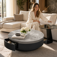 Ensemble de table basse ovale en pierre scandinave de luxe pour salon moderne minimaliste pour petites maisons