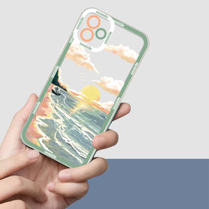 Tinta pintura estilo <span class=keywords><strong>flores</strong></span> paisaje lente marco transparente a prueba <span class=keywords><strong>de</strong></span> golpes silicona teléfono funda para iPhone 14 13 12 11 Pro Max - Product Image 3