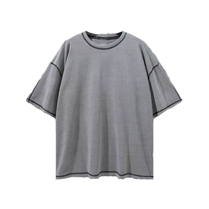 2025 verano en blanco al por mayor hombres lavado ácido camiseta desgastada Vintage Oversize camiseta adentro hacia fuera hombres diseño inverso camiseta - Product Image 6