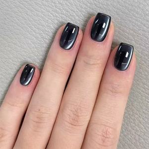 SHUANGYU - Juego de 24 <span class=keywords><strong>Uñas</strong></span> Postizas Acrílicas <span class=keywords><strong>Cortas</strong></span> Cuadradas Francesas con Efecto Ojo de Gato, Color Rojo Brillante, Cobertura Total, Pre-Diseñadas, Kit de <span class=keywords><strong>Manicura</strong></span> - Product Image 3