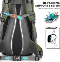 Mochila de Senderismo de 60L con Marco Interno y Cubierta Impermeable, Mochila Ripstop con Suspensión Ajustable y Espalda Ventilada para Trekking