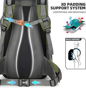 Sac à dos de randonnée 60L avec cadre interne et housse de pluie, sac à dos de trekking en Ripstop, suspension réglable, dos ventilé - Product Image 5