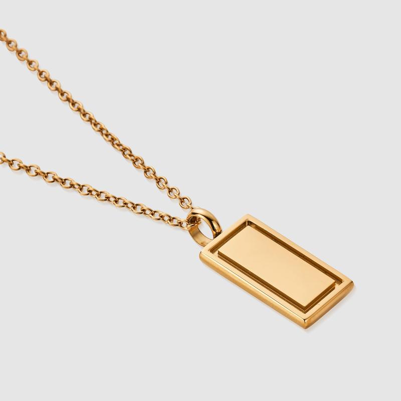 Custom Engraved Nameplate Women Bar 18K Gold Plated Rhodium Blank Tag Square Pendant Necklace For Women Men