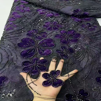 Nouvelle arrivée, dentelle de haute qualité pour mariage, dentelle à fleurs 3D brodée, dentelle noire avec perles pour mariages