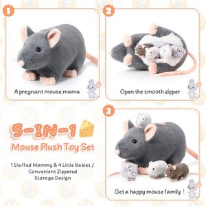 Set - 14 Peluches <span class=keywords><strong>de</strong></span> Rata Madre Grande con 4 Bebés Ratones Pequeños en el Vientre con Cierre, Juguetes <span class=keywords><strong>de</strong></span> Peluche <span class=keywords><strong>de</strong></span> Rata, 5 Piezas <span class=keywords><strong>de</strong></span> Animales <span class=keywords><strong>de</strong></span> Peluche <span class=keywords><strong>de</strong></span> Ratón - Product Image 1