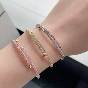 Fashion Jewelry Custom 925 Sterling Silver 18k Rhodium Plated Pave Shiny Cz Zircon Row Diamond Bracelets Bangles For Women