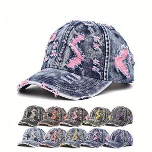 Gorra de béisbol de mezclilla vintage lavada, desgastada, con agujeros, estilo papá, para golf, tenis, ajustable, tipo camionero, regalo - Product Image 1