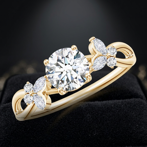 Anillo de Compromiso con Diamante Cultivado en Laboratorio, Corte Redondo, Certificado IGI, con Piedras Laterales Redondas, Oro 10K 14K 18K, Plata 925 935, Bañado en Rodio - Product Image 1