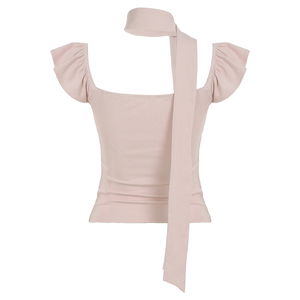 Women Square <b>Neck</b> Strap Short Sleeve T Shirt Flutter Sleeve Crop Knit Top Slim Fit Casual Summer Fashion Tee - Product Image 6