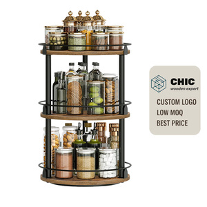 Rustic Wooden Lazy Susan Organizer <strong>Rotating</strong> <strong>Tray</strong> For Kitchen Counter Dining Table Spices Condiments Food Storage And Serving - Product Image 1