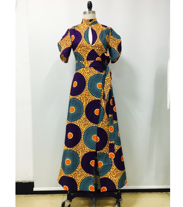 2021 Latest Autumn African Dresses for Women Fashion Office Style V-neck Long Sleeve Print Floor Dress