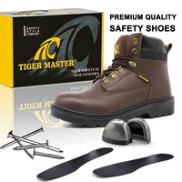 Chaussures de sécurité pour hommes OEM, bottes de travail pour l'exploitation minière et la construction, embout en acier, anti-perforation, cuir de vache marron, résistantes à l'huile, semelle en PU antidérapante