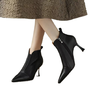 Cialisa, <span class=keywords><strong>botines</strong></span> elegantes de cuero genuino Beige maduro <span class=keywords><strong>para</strong></span> <span class=keywords><strong>mujer</strong></span>, botas negras cortas con cremallera ligera <span class=keywords><strong>para</strong></span> otoño e invierno, tacones altos - Product Image 3