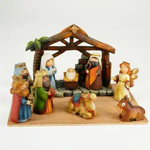 Jiayi conjunto de natividade, conjunto miniatura personalizado em resina conjunto de natal bebê jesus estátua