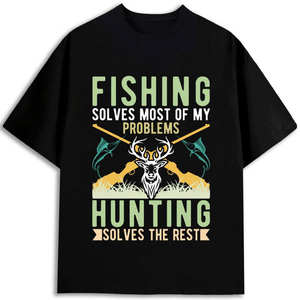 T-Shirt Boxy da Uomo per la Pesca, Streetwear con Grafica Personalizzata, Nero, Girocollo, Manica Corta, 100% Cotone Jersey Stampato - Product Image 1