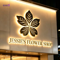 Enseigne murale personnalisée en acrylique et acier inoxydable avec halo lumineux 3D LED, étanche IP65, pour intérieur/extérieur, pour les devantures de magasins et les centres commerciaux
