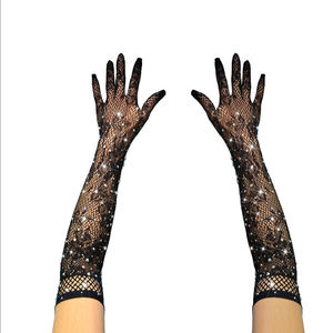 <span class=keywords><strong>Gants</strong></span> en dentelle à cinq doigts avec coude noir pour femmes de luxe avec strass maille accessoires de mariage de cérémonie longue Sexy pour dames - Product Image 3