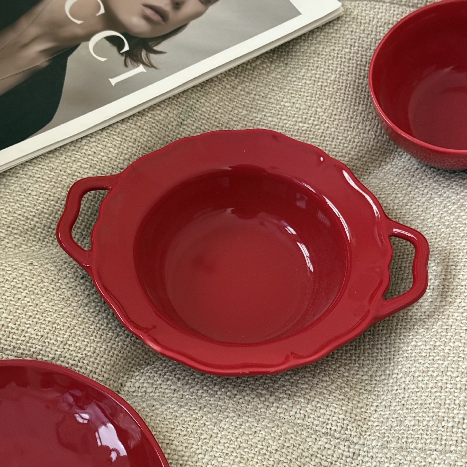 red double ear bowl