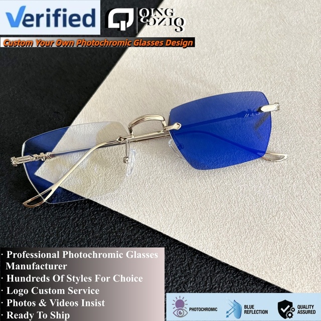 Bulk Wholesale custom rimless photochromic blue light glasses anti reflective UV400 indoors outdoor lunette photochromique femme