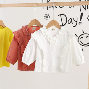Vêtements de boutique pour enfants en gros pour la Corée : Chemise à manches longues unie ou à fleurs pour filles - Product Image 3
