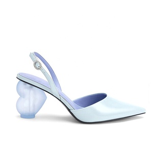 Fancy Women Unique Heart Shape Heels Pointy Toe Dress <b>Shoes</b> Office Lady Sexy Sling Backs Blue Sandals Custom Logo - Product Image 6