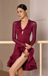 Vestido Latino Negro con Cuello en V, Mangas Largas, Traje de Baile de <span class=keywords><strong>Jazz</strong></span>, Samba, Cha Cha, Atuendo de Danza para Mujer - Product Image 4