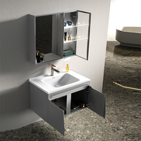 Meuble de salle de bain classique de luxe avec 2 tiroirs et 2 portes, plan de travail en céramique et armoire miroir. Lavabo de salle de bain étanche.