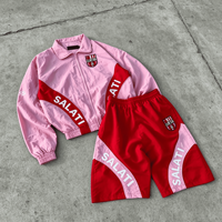 Ensemble de survêtement personnalisé à panneaux contrastants avec lettres imprimées, coupe-vent court et short à taille élastique pour homme – Tenue décontractée et sportive