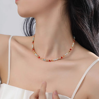 Collier de perles en pierre naturelle colorée pour femme, accessoires de mode estivaux, bijoux Dopamine, fournisseur en gros
