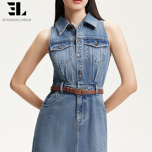 Vestido <span class=keywords><strong>de</strong></span> Mezclilla <span class=keywords><strong>de</strong></span> Lyocell Suave y Ecológico para Mujer, Estilo Informal, Lavado Desgastado, con Botones, Sin Mangas, <span class=keywords><strong>de</strong></span> LARSUR Custom Factory - Product Image 3