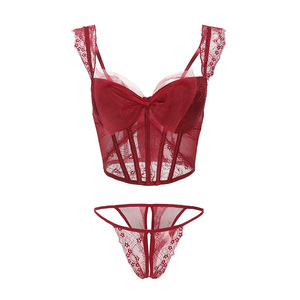 Lencería sexy de malla con lazo, lencería de encaje, ropa exterior inocente y seductora, ropa interior, sujetador con varillas, top estilo chica sexy. - Product Image 5