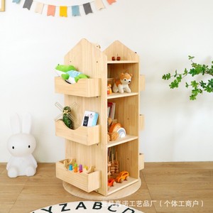 Childrens Rotating Bookshelf <b>Solid</b> <b>Wood</b> Multi Tier Floor Standing Storage Cabinet For Kids Room Toy And Book Organizer - Product Image 4