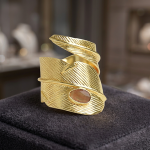 Laxmi Jewellers LJ R71 Women's Unisex Crystal Cocktail Ring Brass Flash Gold Plating Trendy Geometric Design - Product Image 3