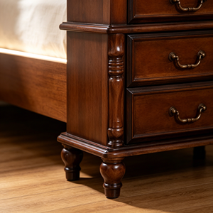 Traditional Dark <b>Walnut</b> Wood Nightstand 3-Drawer Antique Turned Leg Bedroom Furniture Storage <b>Cabinet</b> - Product Image 4