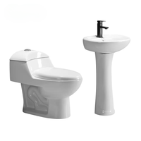 Ensemble de toilettes monobloc allongé de style arabe économique avec lavabo sur pied à double chasse et cuvette en céramique